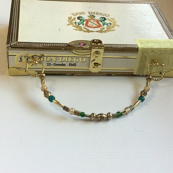 BRITTANY JEAN Y2K Handmade Upcycled Green Gold Floral Cigar Box Purse Retro - Picture 8 of 16